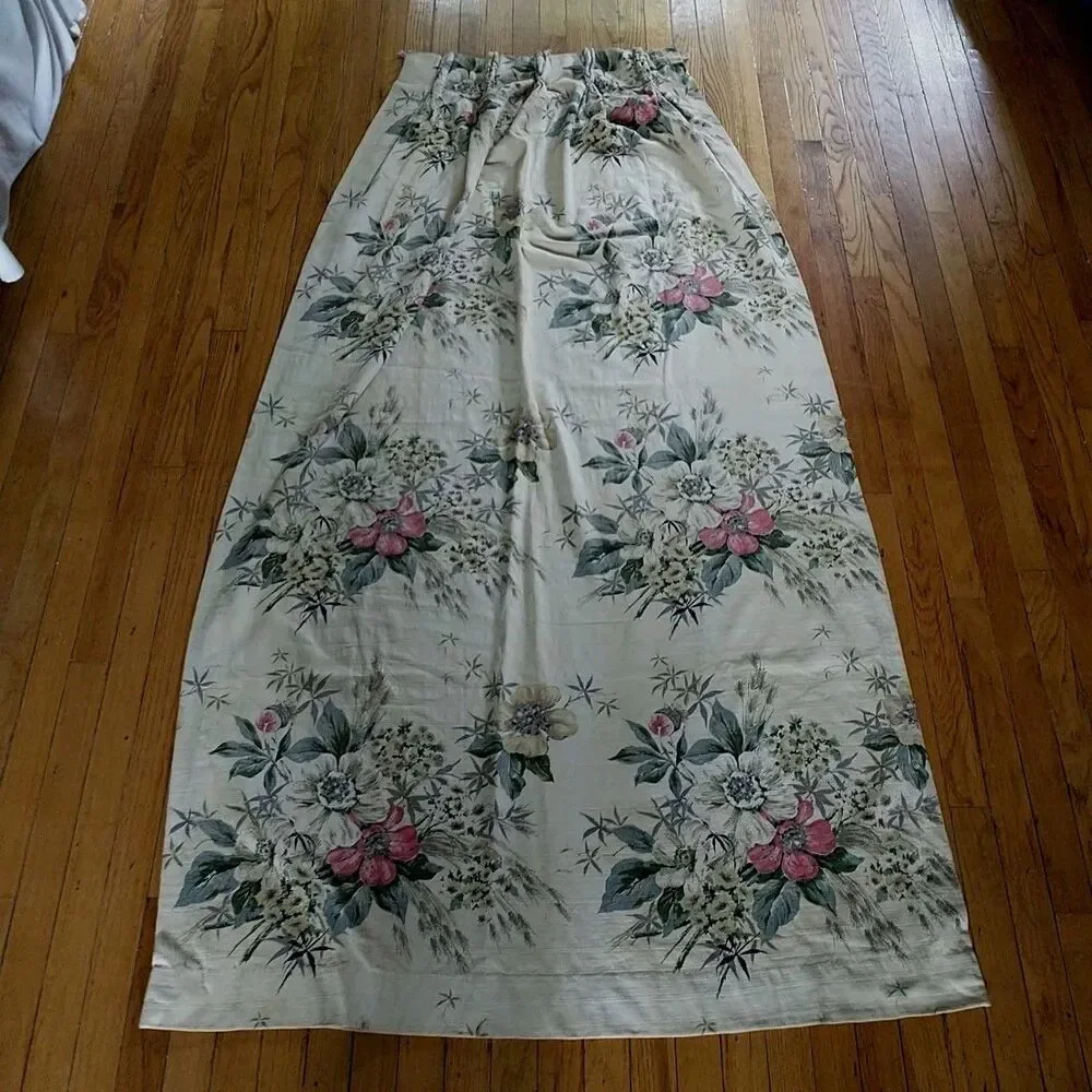 2 Vtg Imperfect Curtain Panel Yellow Pink Floral FrenchCountry Crafters Upcycle